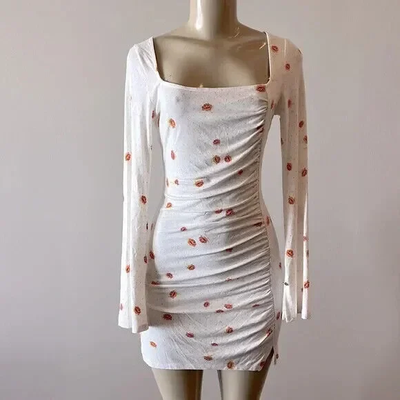 Free People Women's Ivory Combo Floral Long Sleeve Celia Mini Dress Size XS - Picture 3 of 9